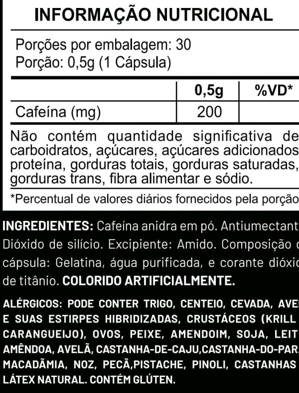 Suplemento Cafeina Anidra 200MG - 30 Capsulas - Imagem 2