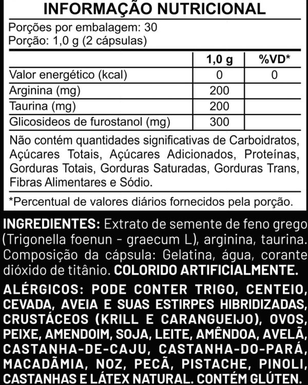 Suplemento Testo com Taurina, Arginina e Feno Grego - 60 capsulas - Imagem 2